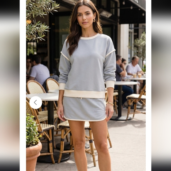 Zenana Boutique SET Blue Grey  and Cream Long Sleeve Skort Small Terry Cloth - Picture 2 of 13